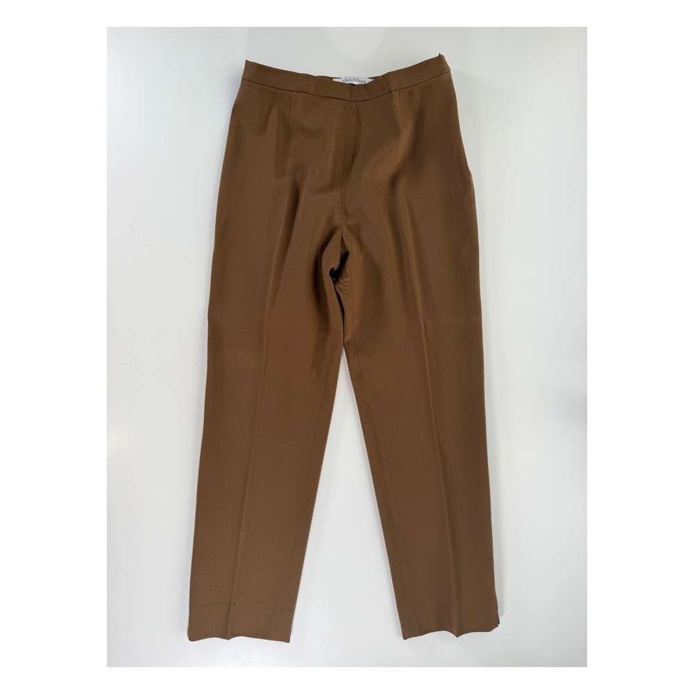 MaxMara Virgin Wool Blend Flat Front Dress Pant Womens 8 Brown Made in Italy